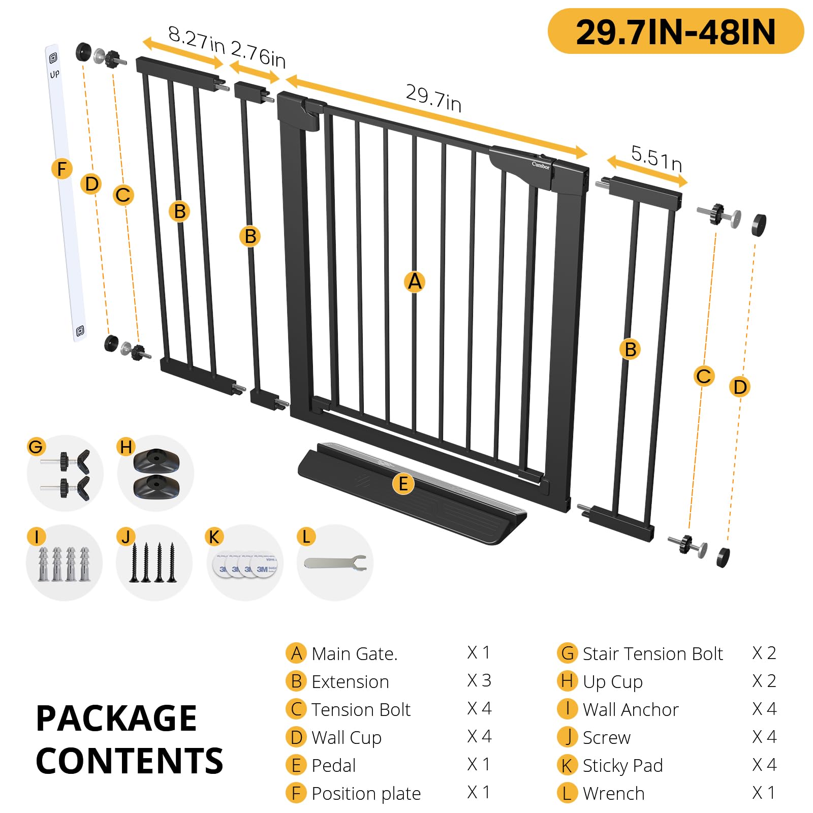 Cumbor Baby Gate 29.7-48 Wide Black Retail $89.00