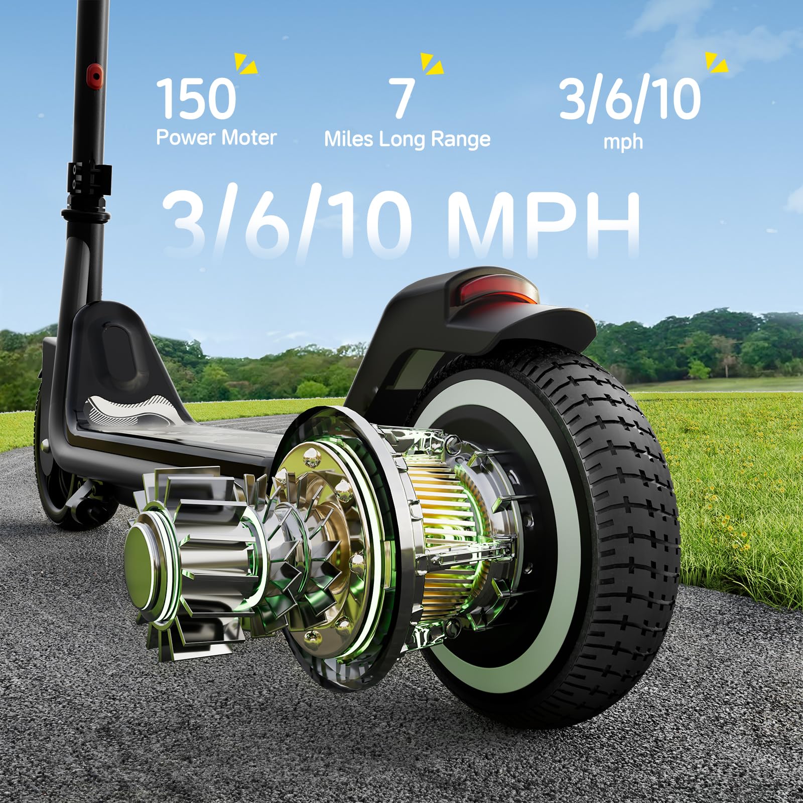 Kids Electric Scooter Black Adjustable Height LED Lights