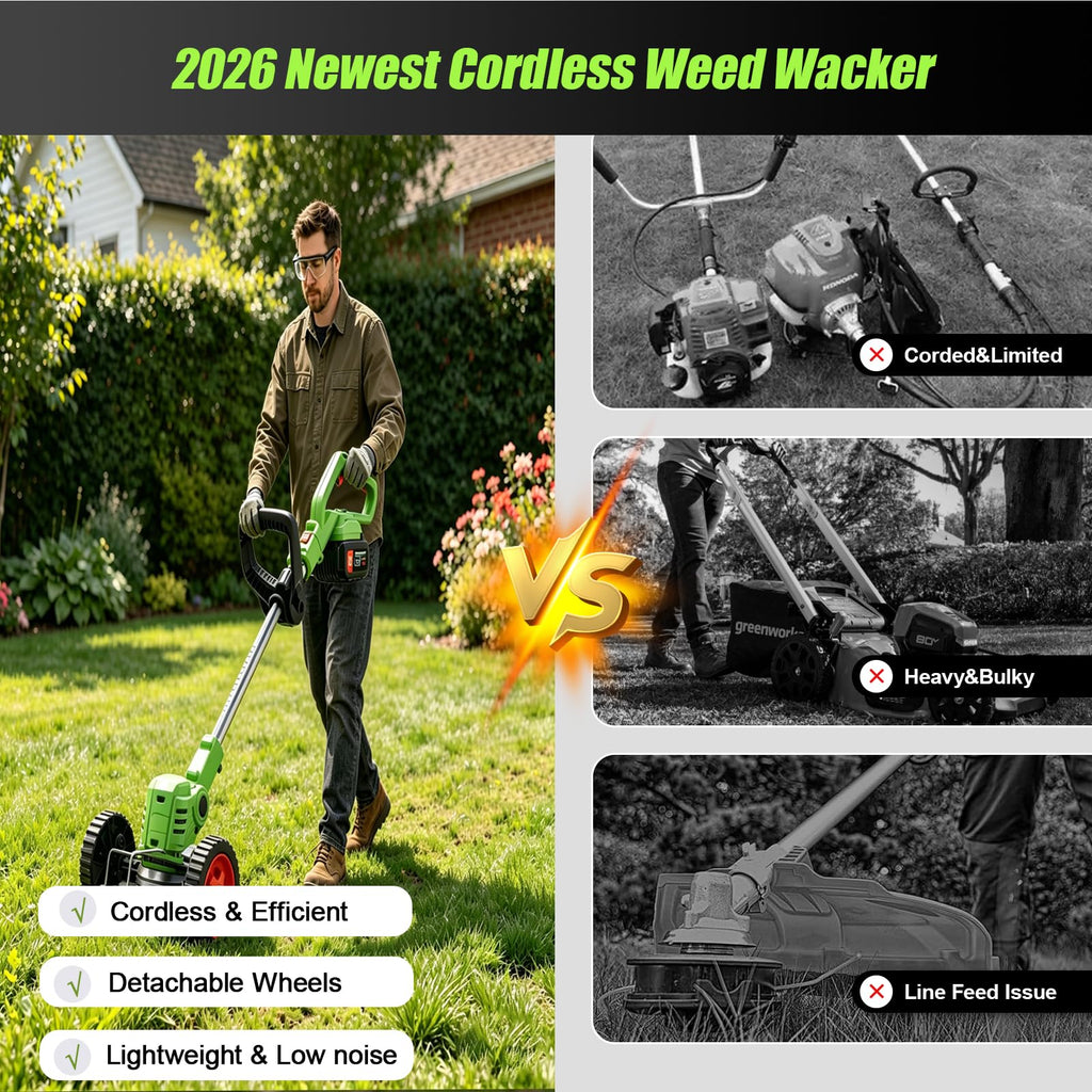 Electric Weed Wacker Cordless Eater,21V String Trimmer Battery Powered,4 In 1 Lightweight Grass Trimmer/Brush Cutter/Lawn Edger with Wheels,Metal Blade&Charger, Stringless Weed Trimmer for Garden Yard Retail $73.00