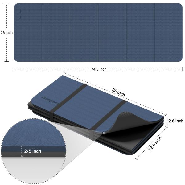 Foldable Fitness Yoga Mat 10mm Extra Thick Non-Slip TPE 75x26 Extra Long-Wide Blue  Black
