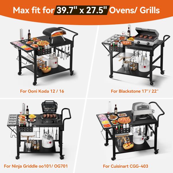Outdoor Pizza Oven Table Stand Grill Cart 39.7L x 27.55W x 35.8H