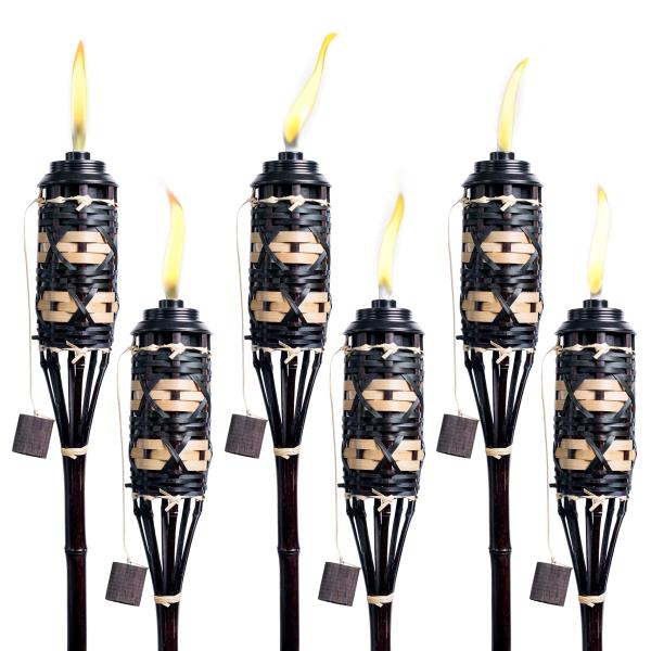 Backyadda Bamboo Torches for Outside, Compatible with All Tiki Torches Fuels, Extra-Large (16oz) Metal Canisters and Fiberglass Wicks for Longer Lasting Burn. Stands 57" Tall. Retail $99.00