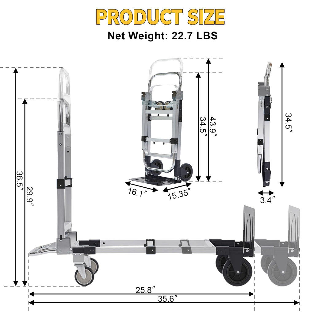 Open-Box New ZROECWT 600lbs Capacity 3-in-1 Aluminum Folding Hand Truck