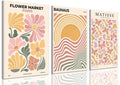 Pink and Yellow Boho Flower Market Canvas Wall Art Set of 3 16x24 Framed