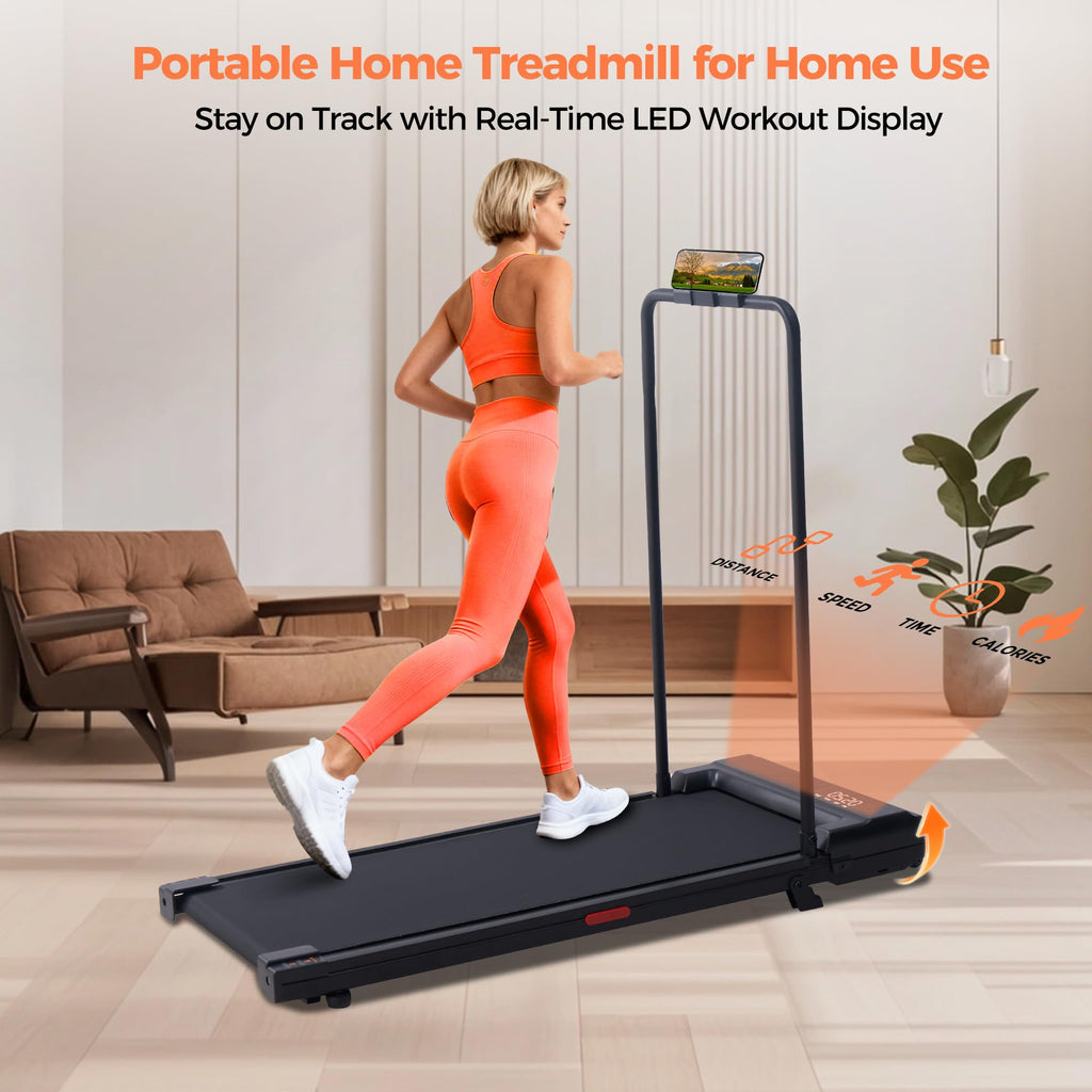 Black Portable Under Desk Walking Pad Treadmill with Handles 3.0HP 0.6-7.6MPH 350LB Capacity