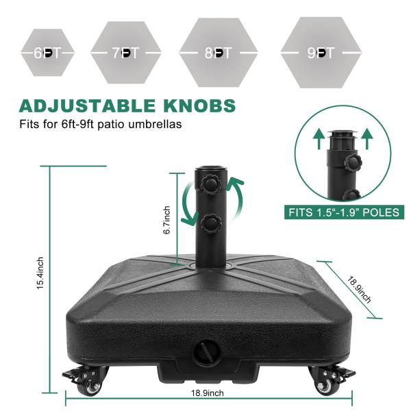 Patio Umbrella Base Heavy Duty with Wheels 125lb Capacity 18.9 x 18.9 x 6.3