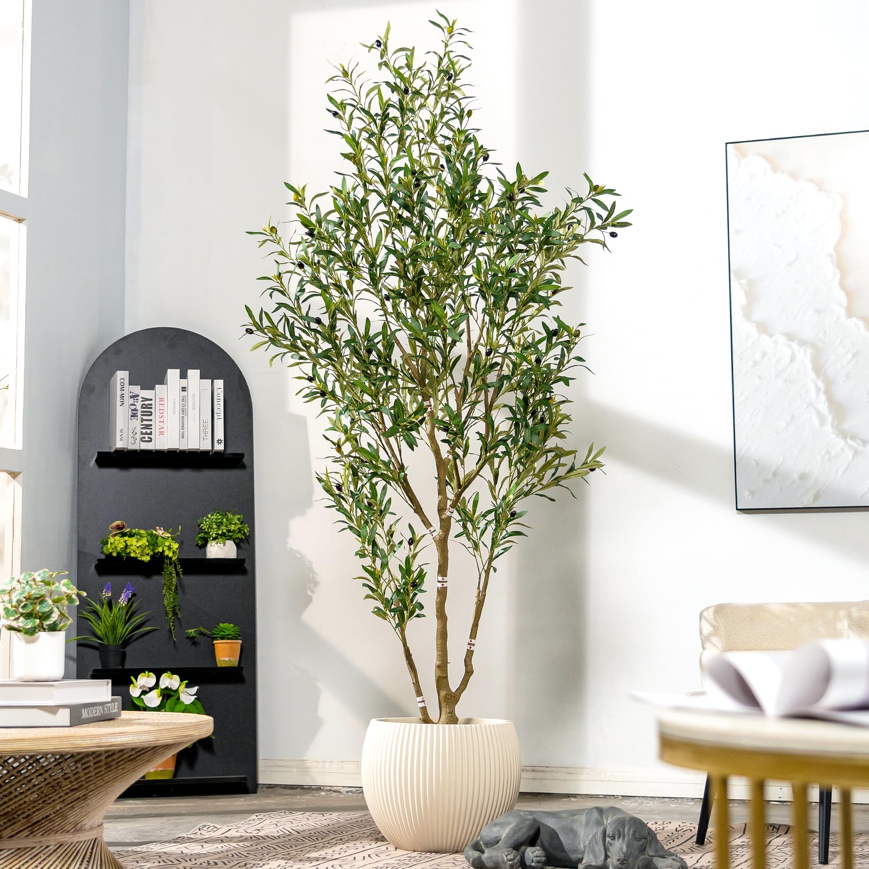 ft Faux Olive Tree with White Pot and Moss Realistic Artificial IndoorOutdoor Plant $134.25 Retail $179.00