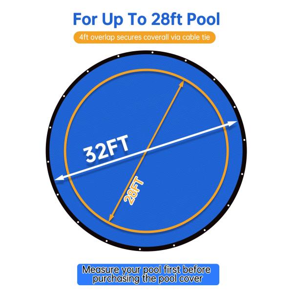 Ultra-Thick 28FT Pool Cover for Above Ground Pools with 4FT Overlap