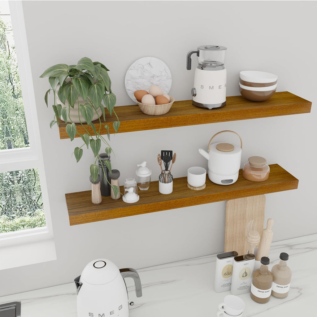 Walnut Floating Wall Shelves 36 inch Set of 2