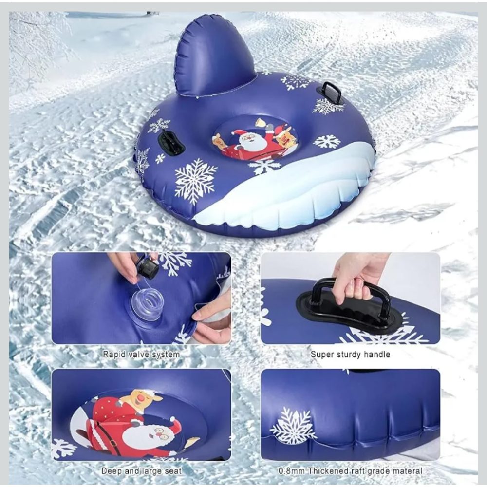 Inflatable Snow Tube Blue 47 Inch Diameter Santa Reindeer Design