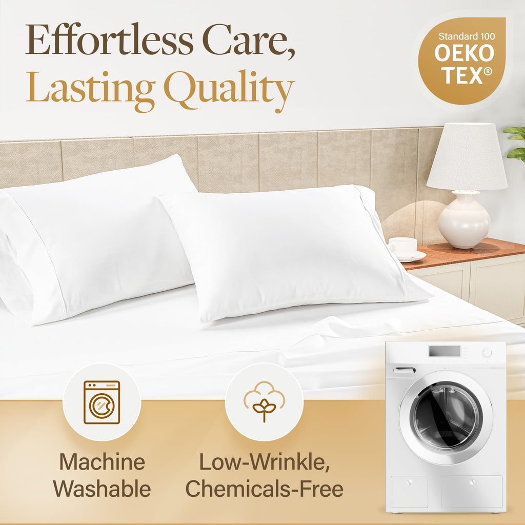 LANE LINEN 100% Egyptian Cotton King Sheets Set – 4 Piece Sateen Weave Bed Sheets, Ultra Soft, 16" Deep Pocket, Luxury King Size Sheet Set – White Retail $89.00
