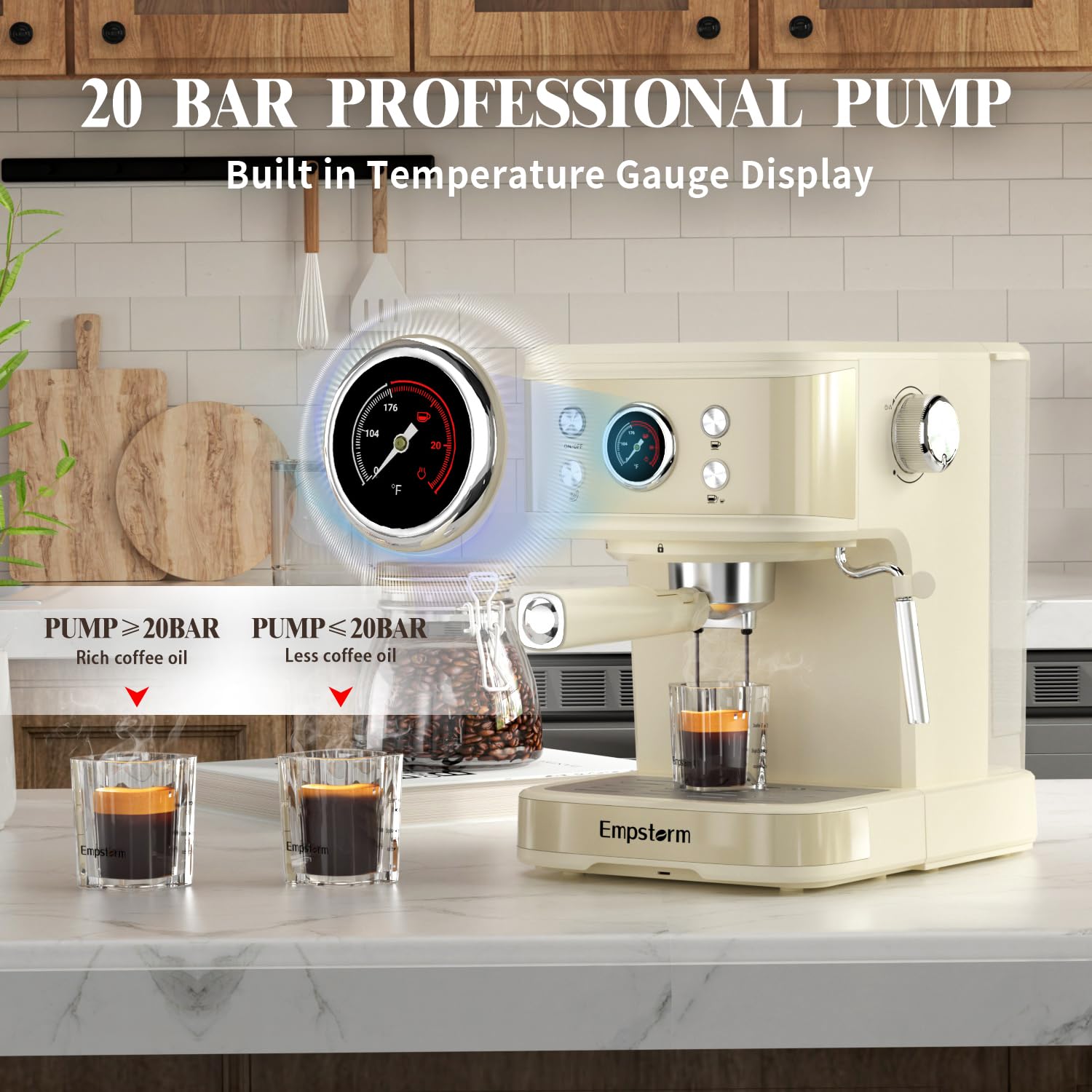 '-Bar Semi-Automatic Espresso Machine w Steam Wand 1.5L Tank White