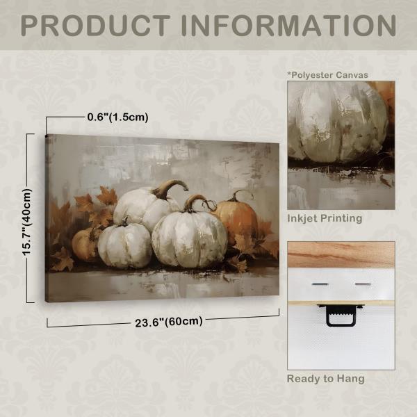 TLESKE Fall Pumpkin Rustic Farmhouse Wall Art Decor 16x24 (White-02) Retail $26.00