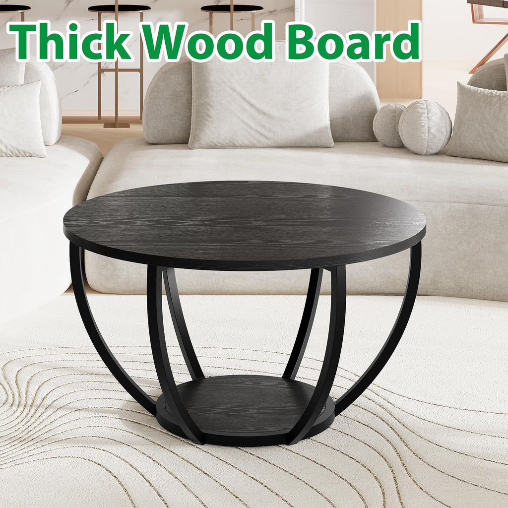 New HOMERECOMMEND Black Round Wooden 2-Tier Coffee Table with Storage Shelves. Retail $65.00
