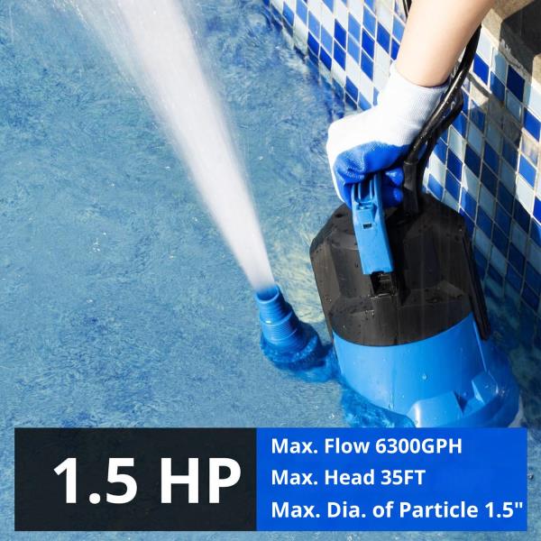 5HP 6300GPH High Flow Submersible Sump Pump 1.5 Solids Handling AutomaticManual Mode