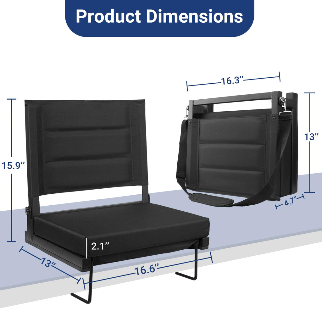 Black Portable Stadium Seat Cushion with Back Support