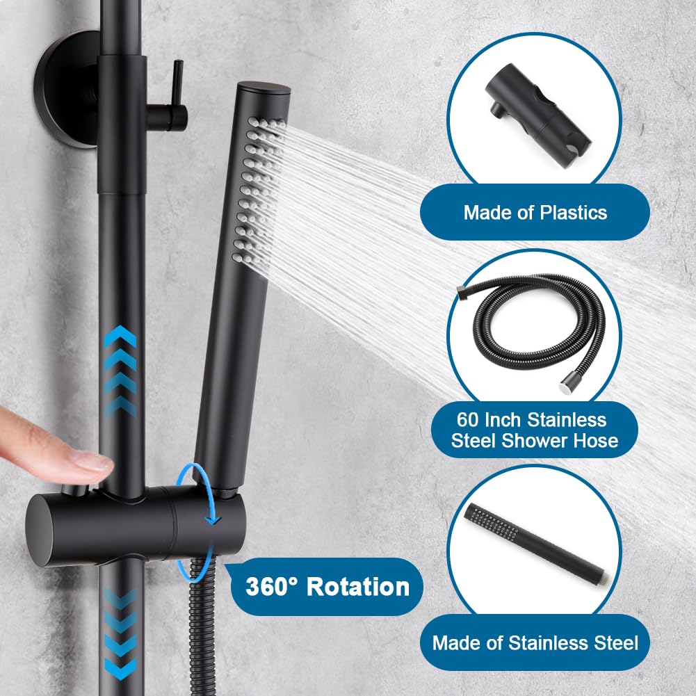Matte Black Outdoor Shower Kit 2 Handle Wall Mounted w 8 Head  Handheld Spray