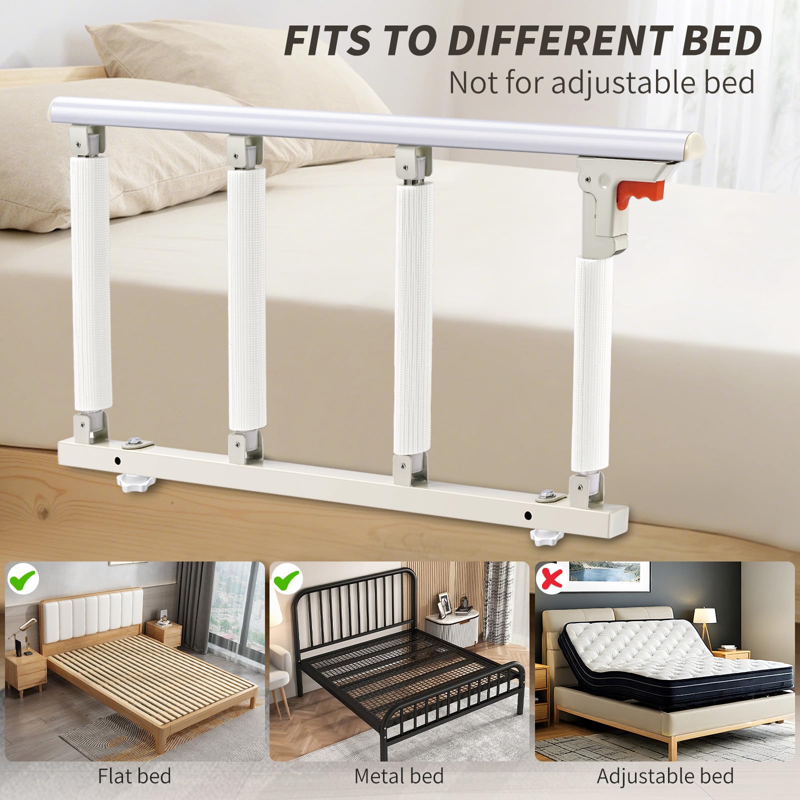 White Folding Bed Assist Safety Rail for Elderly 37L x 20H