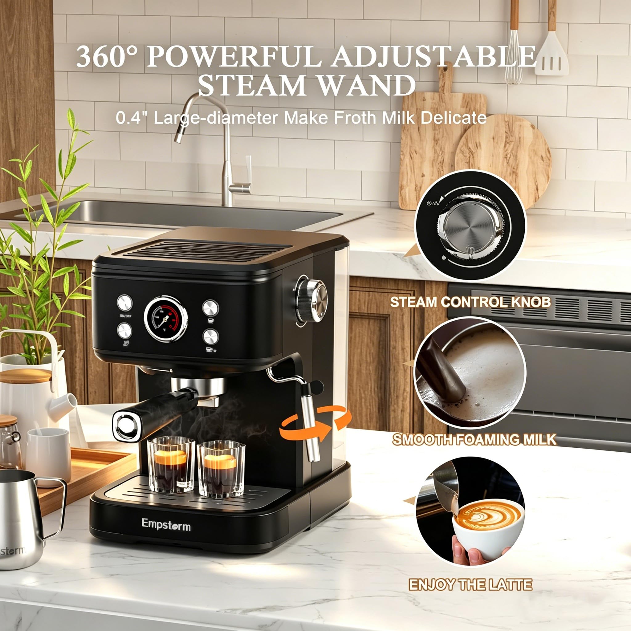 Black 20 Bar Semi-Automatic Espresso Machine with Milk Frother  Nespresso Capsule Brewer