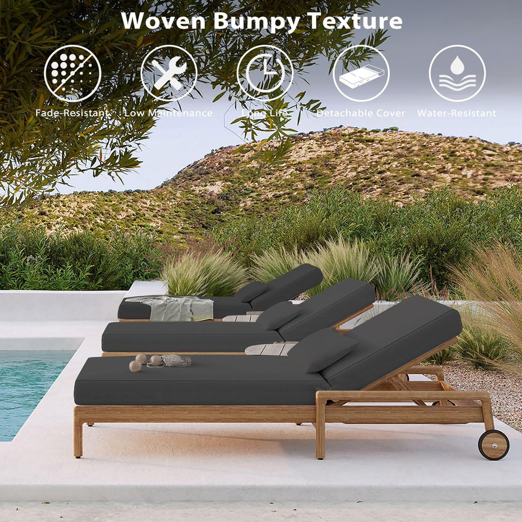 Olefin Chaise Lounge Cushion Water-Resistant Patio Lounger Pad Dark Gray 80 x 26 x 6 Inches