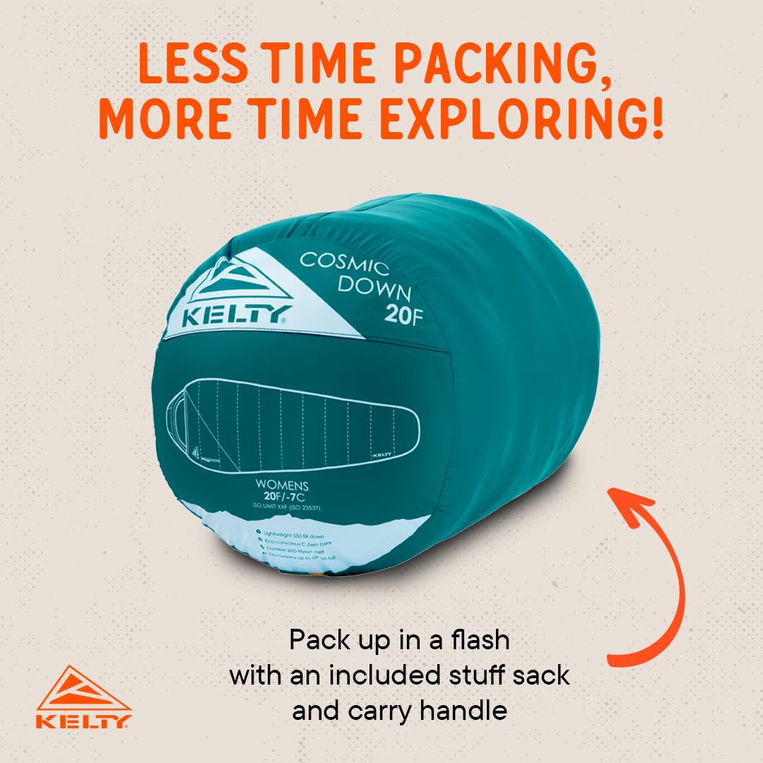 Open-Box New Kelty Cosmic 20 Degree 550 Down Fill Womens 3-Season Sleeping Bag - Deep Lake Teal