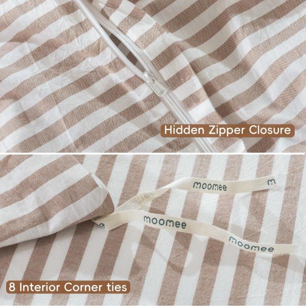 MooMee Striped Duvet Cover Set 100% Washed Cotton Linen Like Queen Retail $74.00