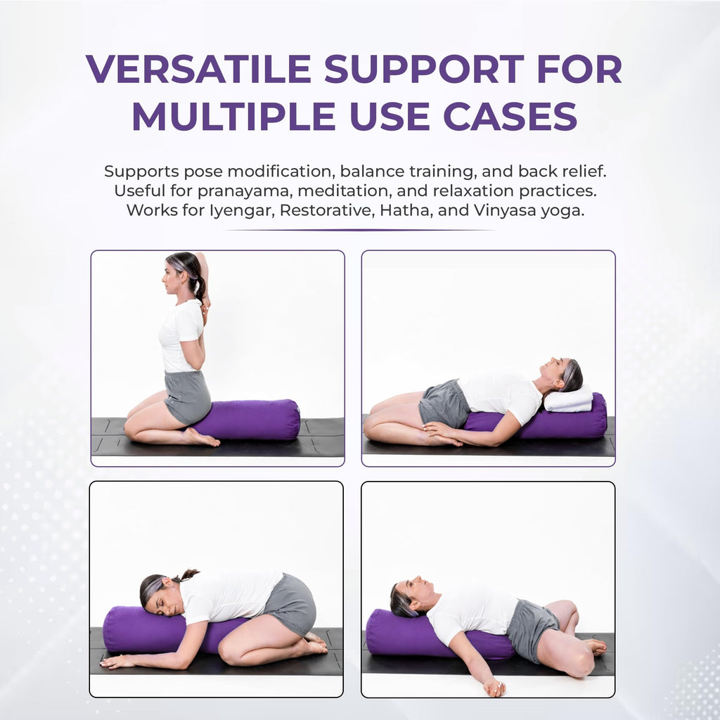 Purple Cylindrical Yoga Bolster with Washable Cotton Cover