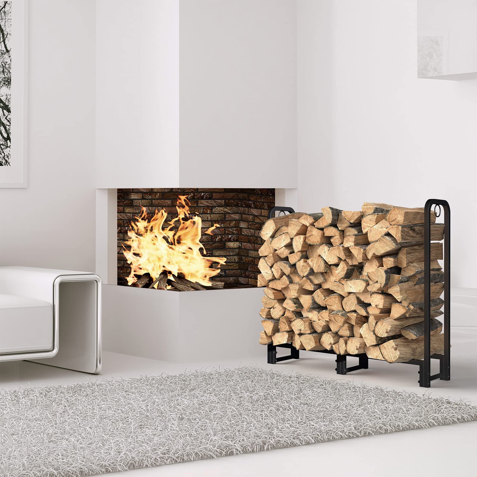 Outdoor Firewood Log Rack 80in Heavy Duty Black