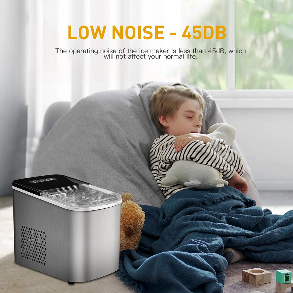 Silver Self-Cleaning Countertop Ice Maker 38 lbDay Production
