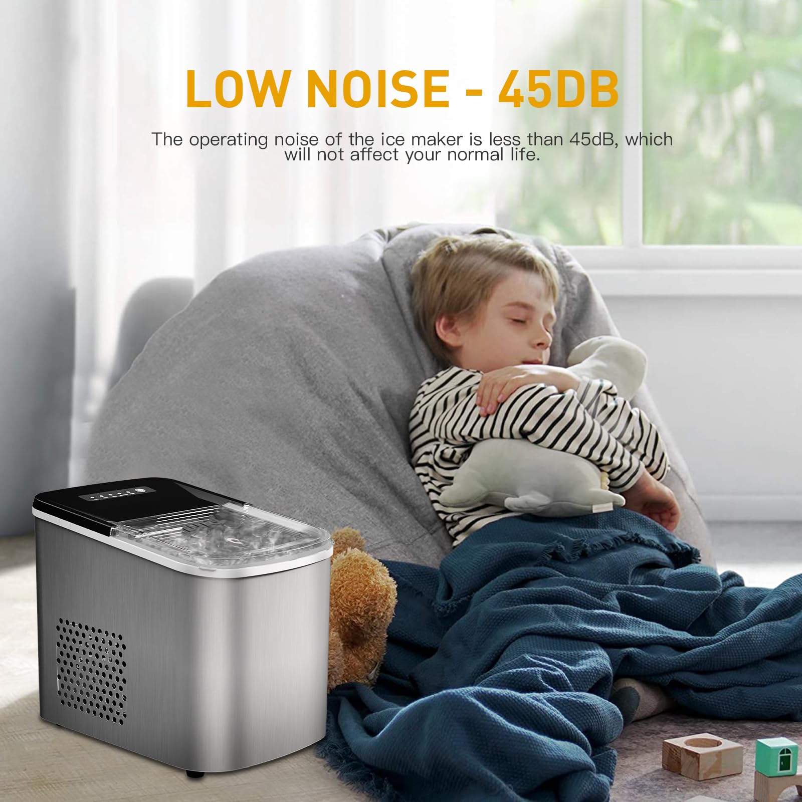 Silver Self-Cleaning Countertop Ice Maker 38 lbDay Production