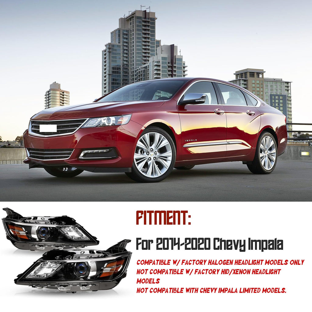 Black Headlight Assembly for 2014-2020 Chevrolet Impala