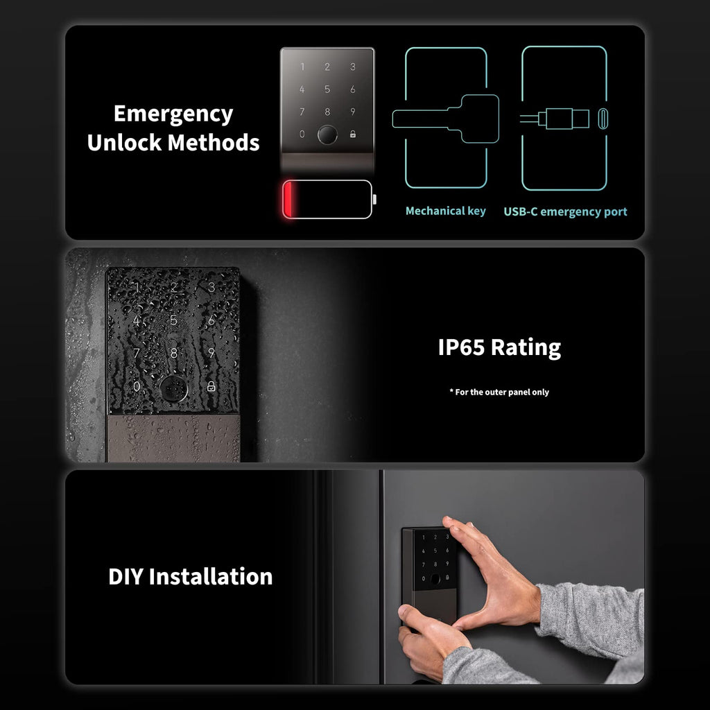 U100 Smart Fingerprint Keyless Entry Door Lock with Apple Home Key Touchscreen Bluetooth Gray Retail $134.00