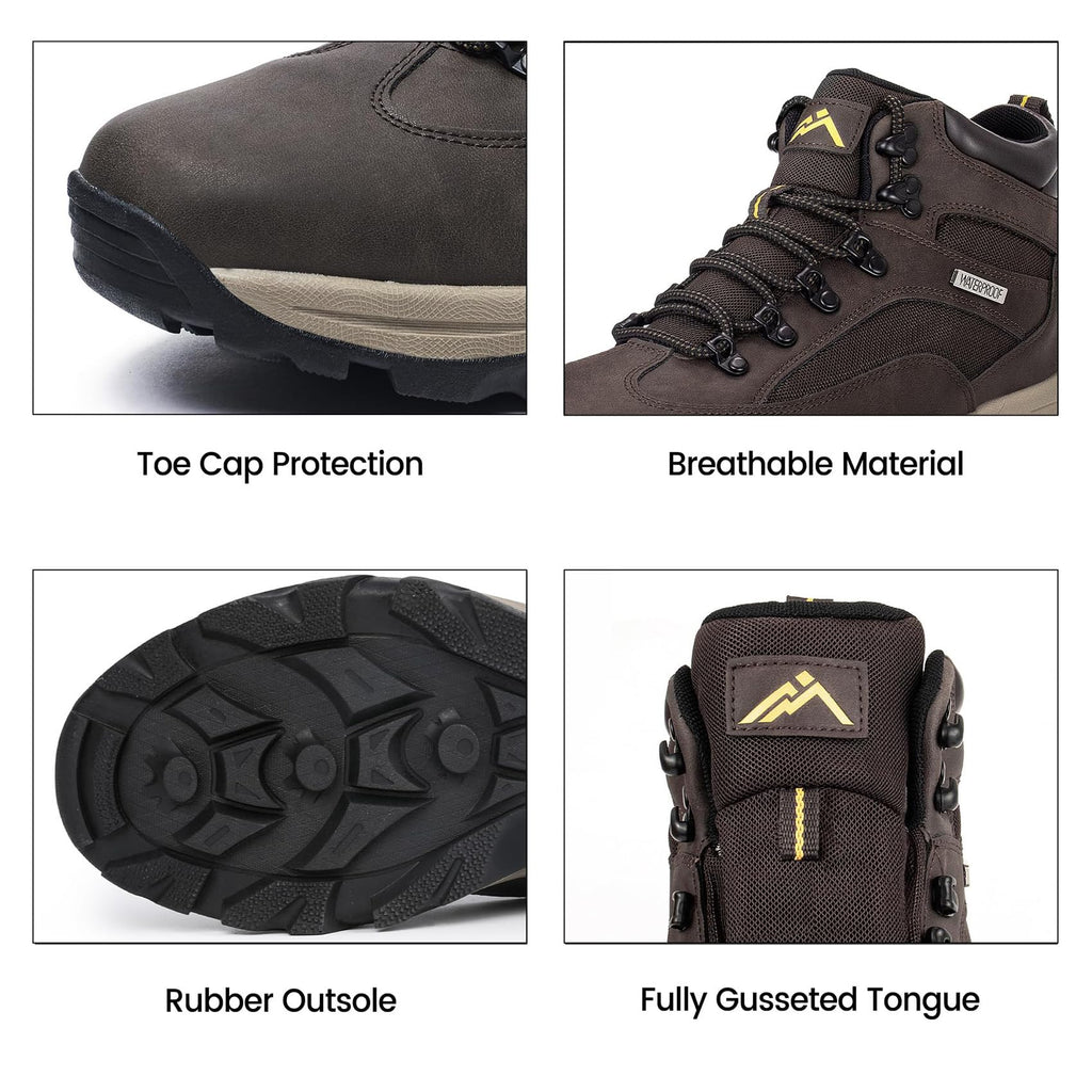 Mens Waterproof Lightweight Hiking Backpacking Boots Brown