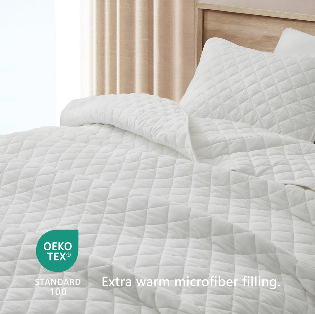 Chezmoi Collection 3-Piece Cotton Gauze King Quilt Set, White Soft Washed Cotton Gauze Bedspread, Lightweight Breathable Reversible 180GSM Fill for All Season Retail $94.00