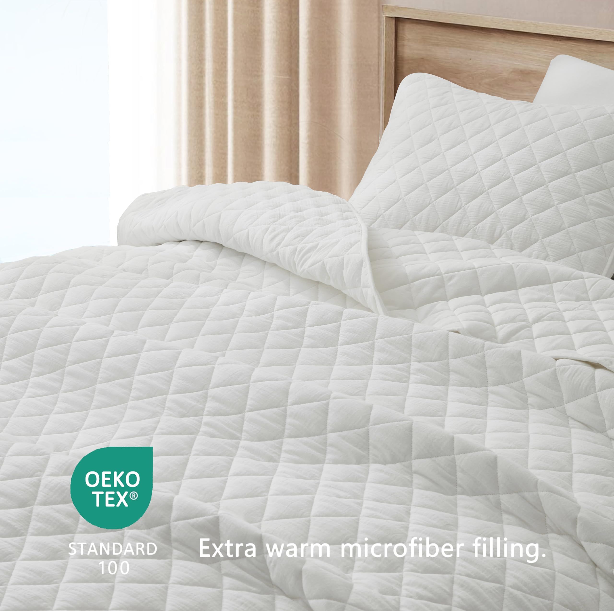 Chezmoi Collection 3-Piece Cotton Gauze King Quilt Set, White Soft Washed Cotton Gauze Bedspread, Lightweight Breathable Reversible 180GSM Fill for All Season Retail $94.00