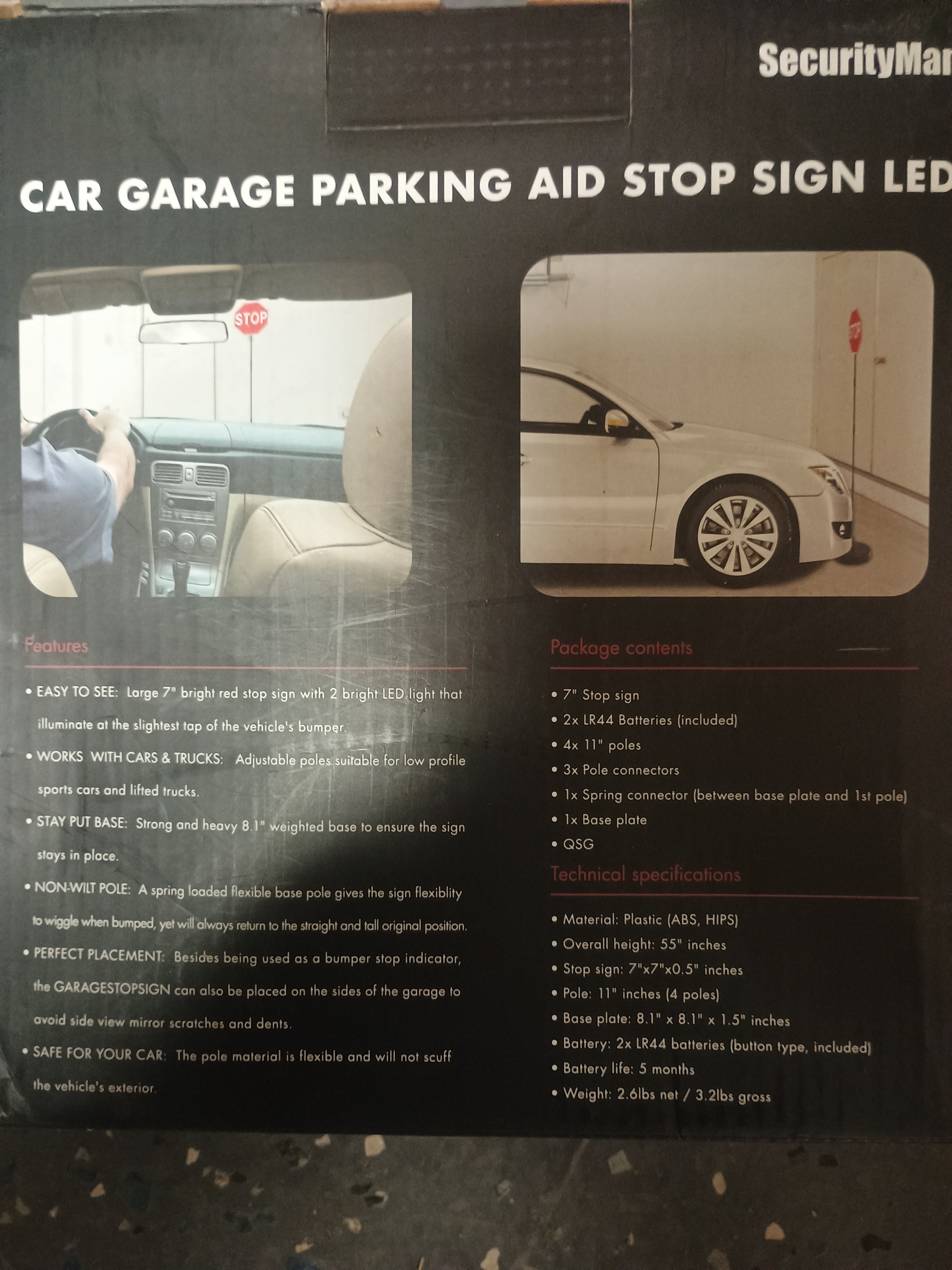 LED Car Garage Parking Aid Stop Sign - Red 55 inches Flexible Pole  Weighted Base Retail $25.00
