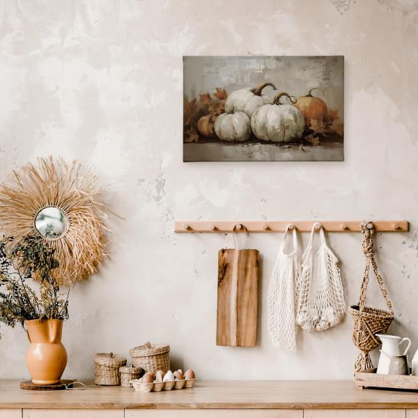 TLESKE Fall Pumpkin Rustic Farmhouse Wall Art Decor 16x24 (White-02) Retail $26.00