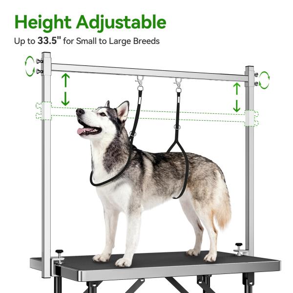 Foldable Pet Grooming Table 35.5 L x 23.6 W x 30 H with Adjustable 33.5 Arm and Tray