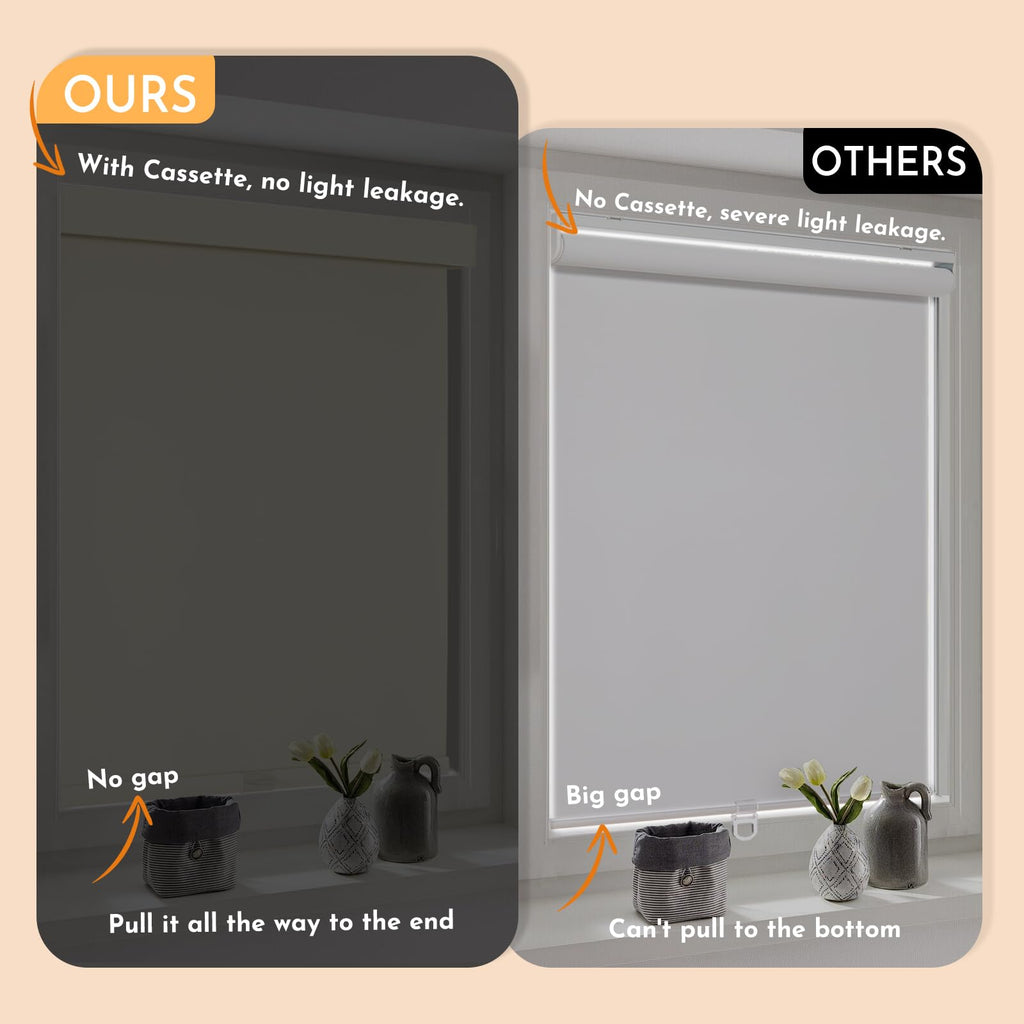 Beige Cordless Blackout Roller Shades 34.5W x 64H with Valance Thermal Insulated Free-Stop Retail $54.00