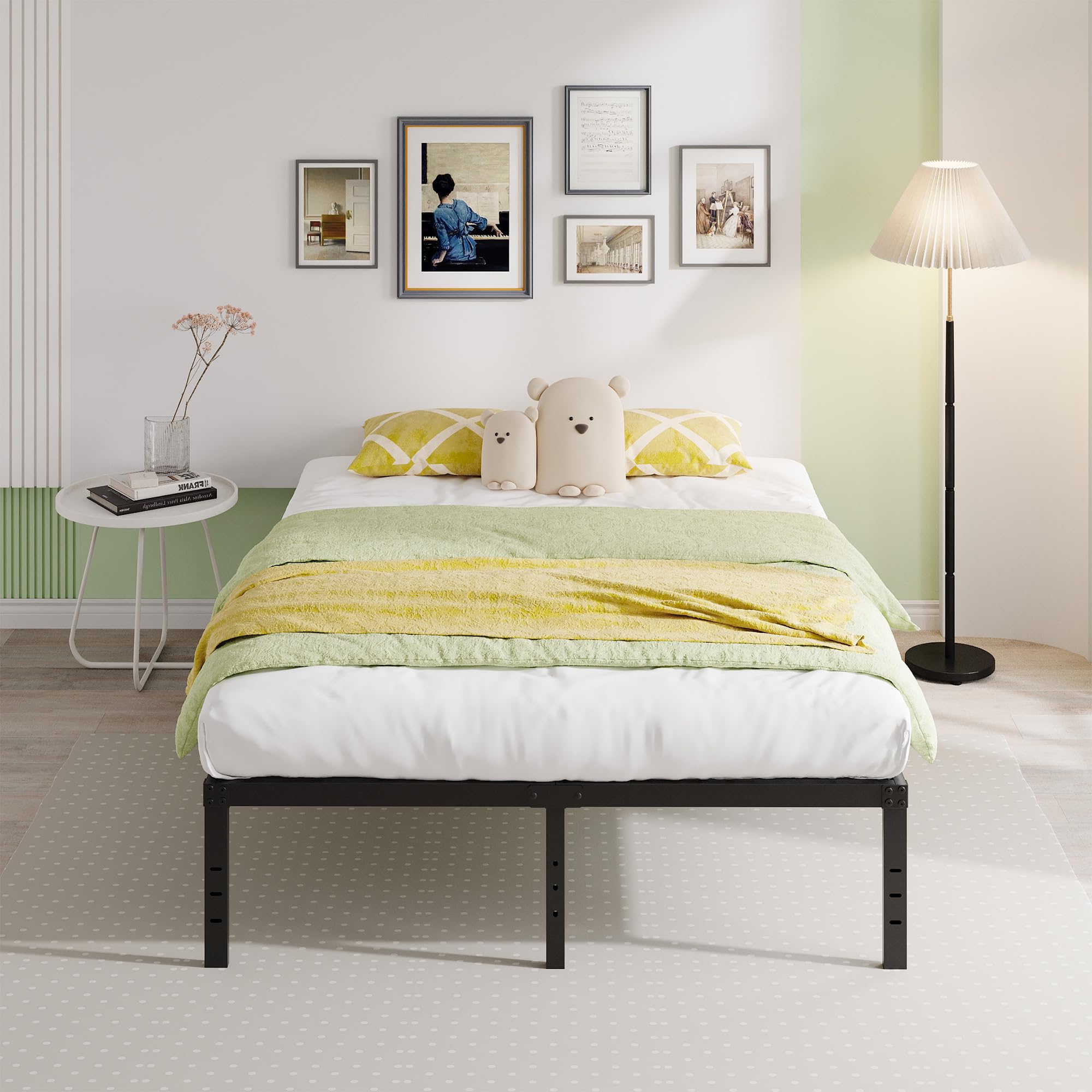 New EMODA Queen 18 Tall Heavy Duty Metal Platform Bed Frame with Storage No Box Spring Retail $105.00