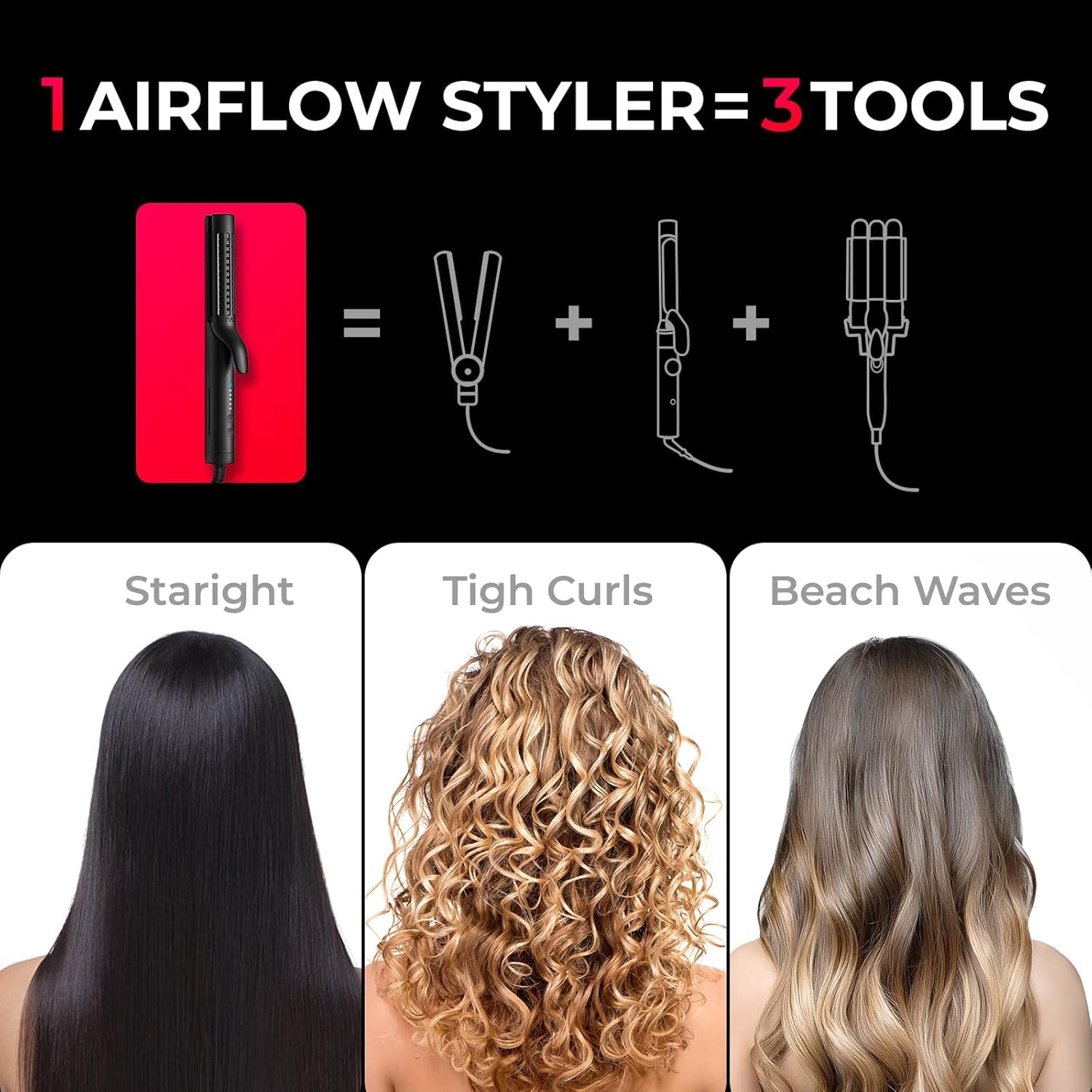 Airflow 2.0 2-in-1 Hair Straightener and Curler 1.25 Inch Black Dual Voltage