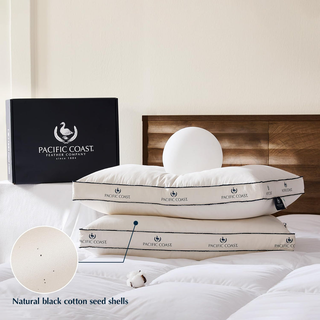 Open-Box New Pacific Coast Goose Feather  Down Organic Cotton Gusseted Firm Pillows Set of 2 Retail $86.00