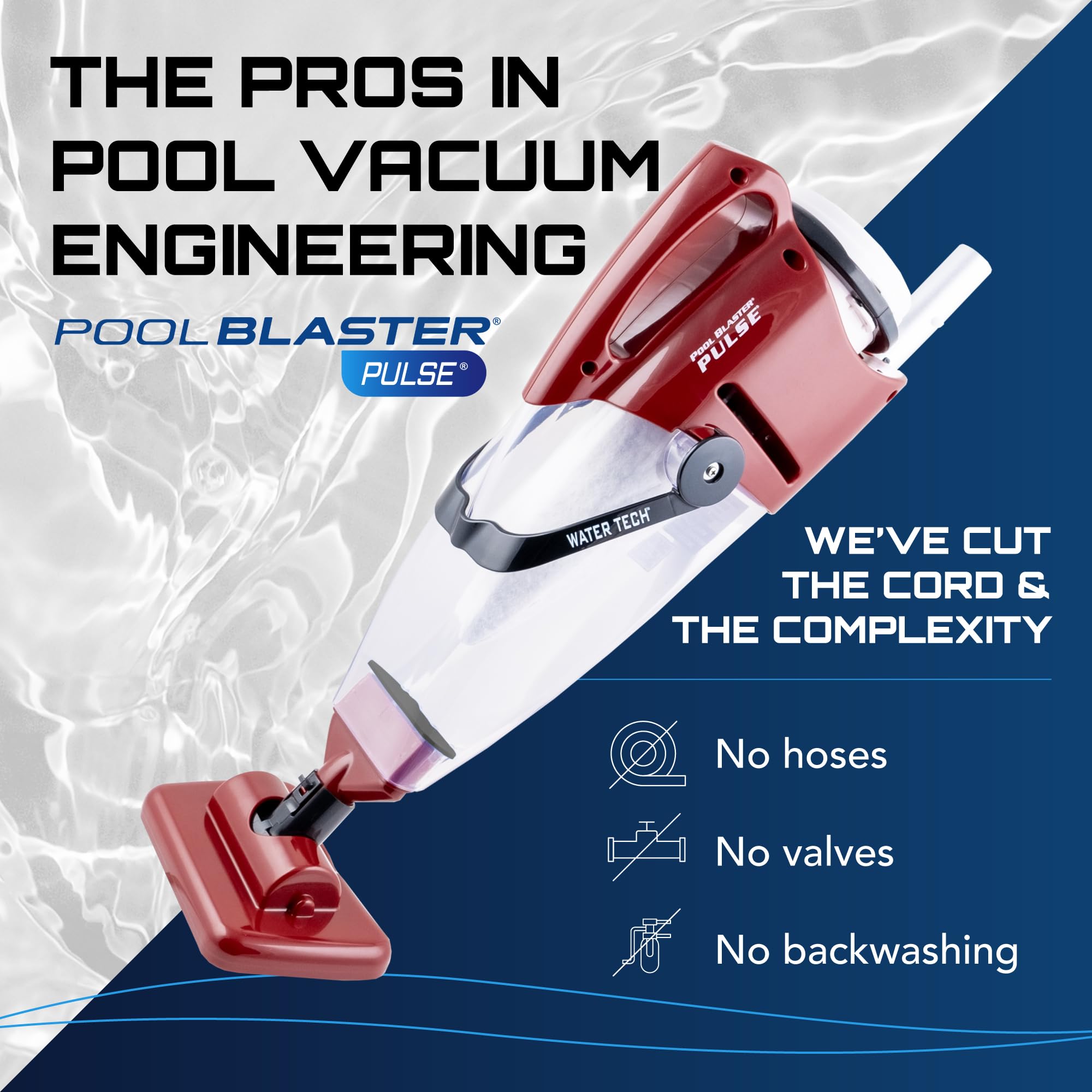 Pulse Cordless Pool Vacuum Rechargeable XL Debris Chamber 45 Pole 45 Min Runtime Red