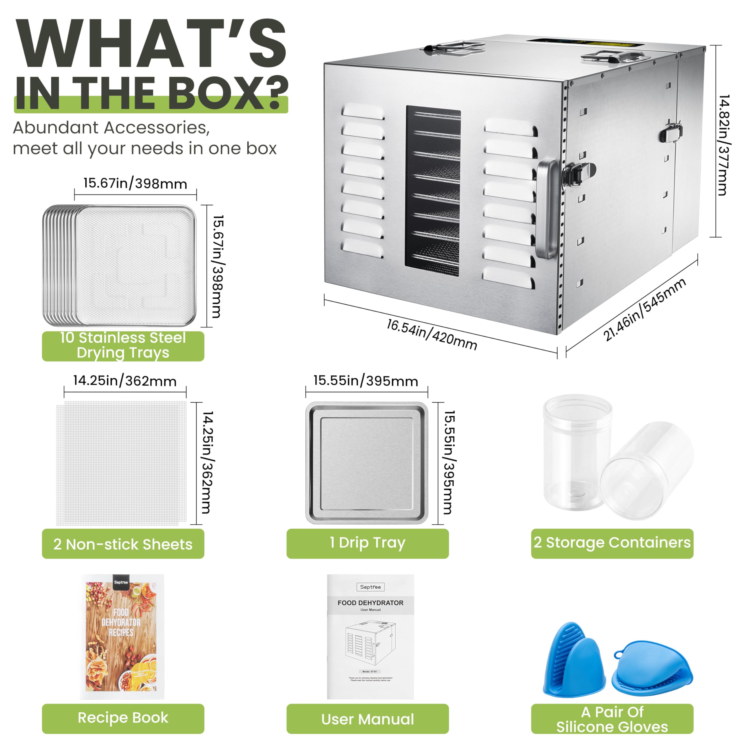 Commercial 10 Trays Food Dehydrator Machine for Jerky and Herbs Usable Area up to 24.65ft² and 194? Temperature 1000W Detachable Stainless Steel Dryer for Meat Fruit Mushrooms Beef Food Silvery Retail $228.00
