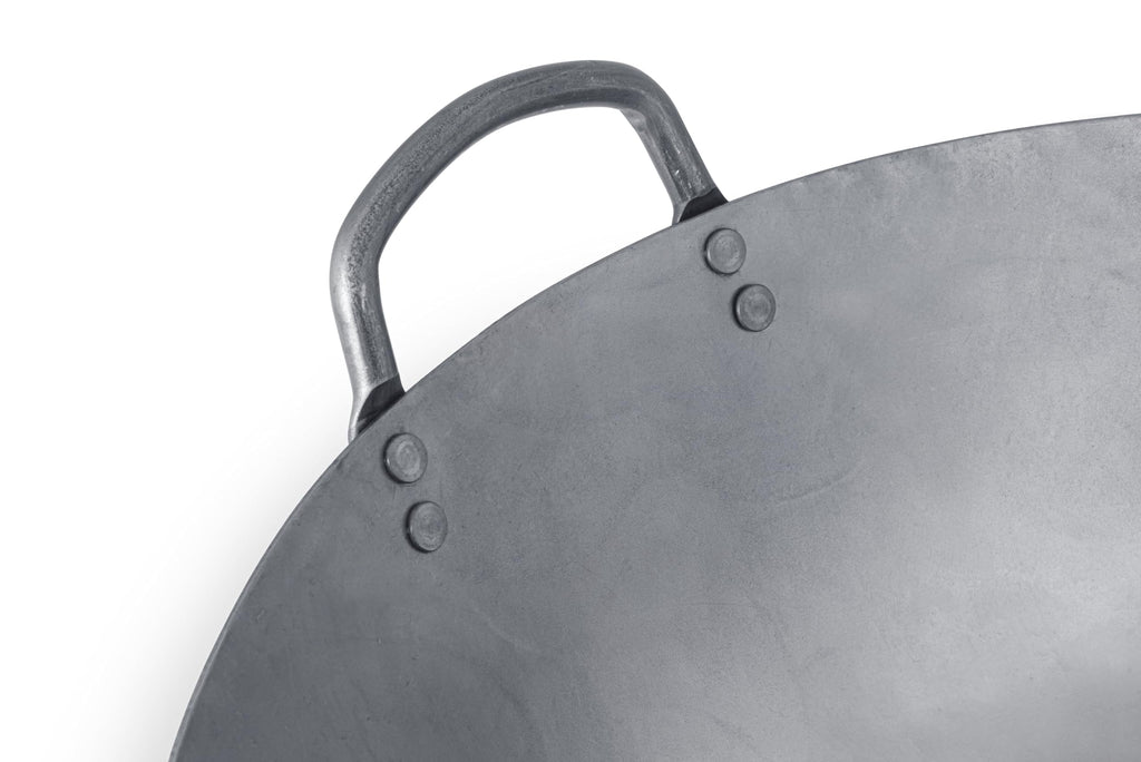 -Inch Heavy Canton Style Hand Hammered Carbon Steel Wok - Round Bottom Silver