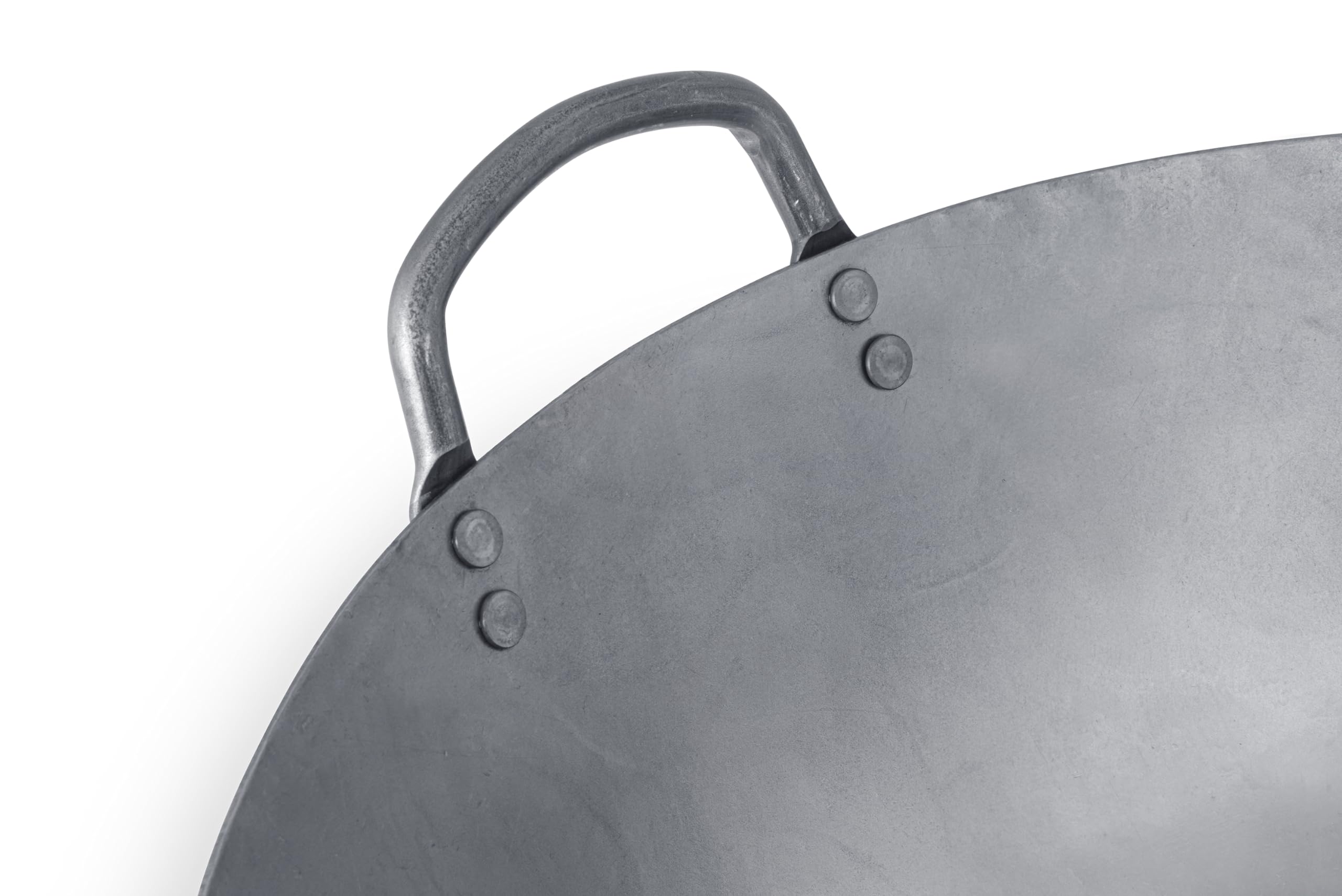 -Inch Heavy Canton Style Hand Hammered Carbon Steel Wok - Round Bottom Silver