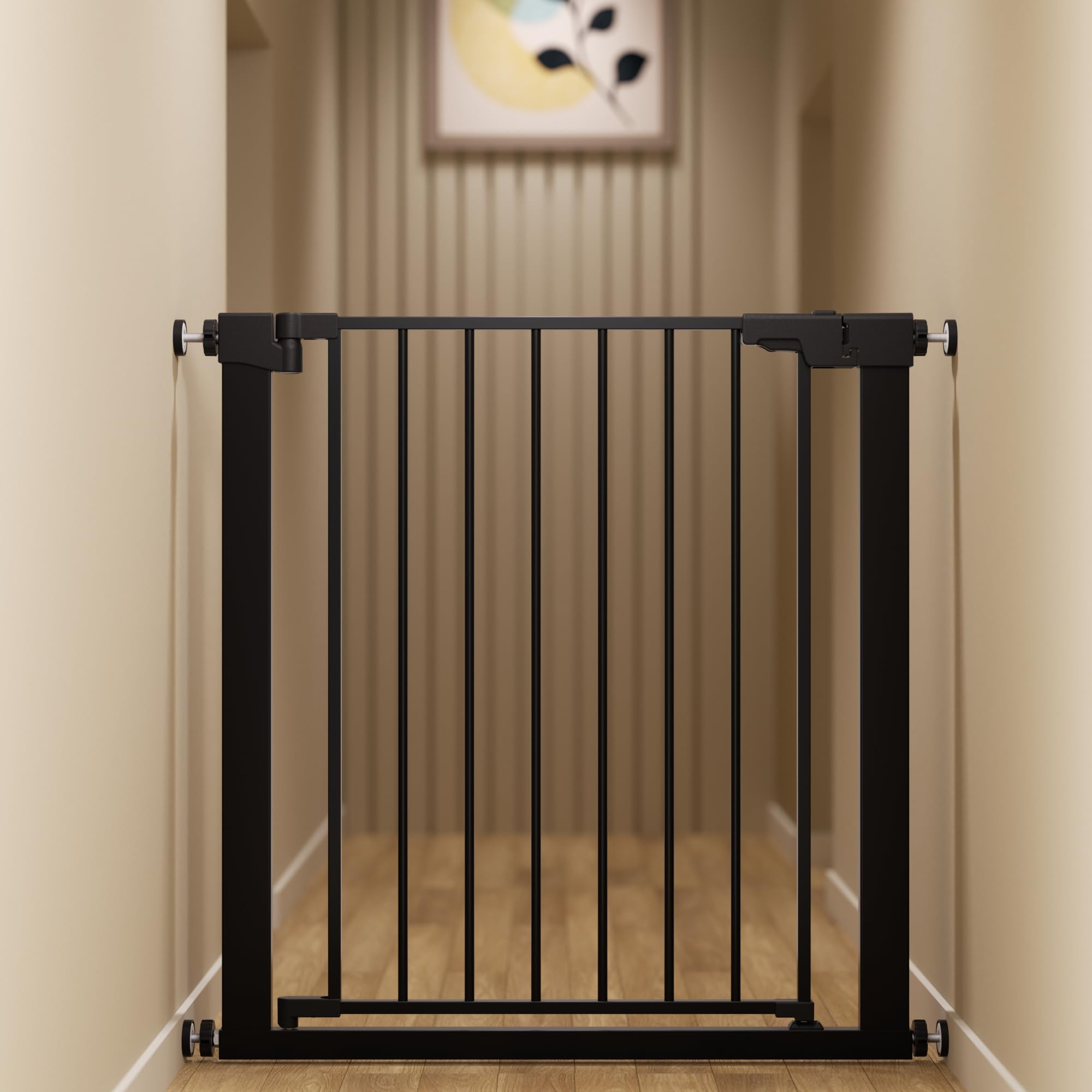 Metal Baby Gate for Stairs and Doorways 30 Inches Tall Pressure Mounted Auto-Close Black $36.75