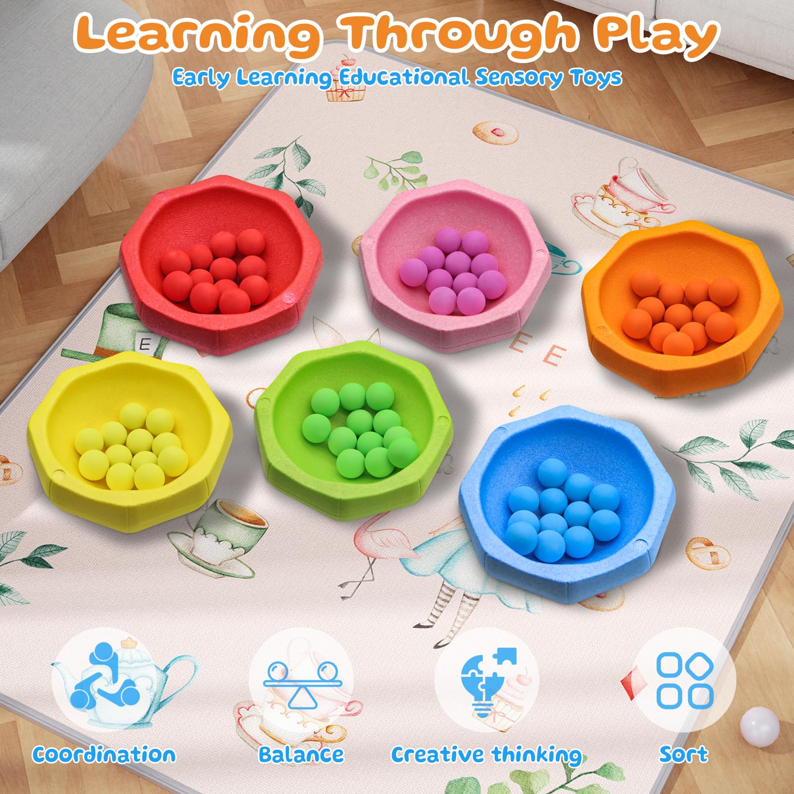 New As-Is joybond 6-Pc. EPP Balance Sensory Stepping Stones - Pastel Rainbow Retail $71.00