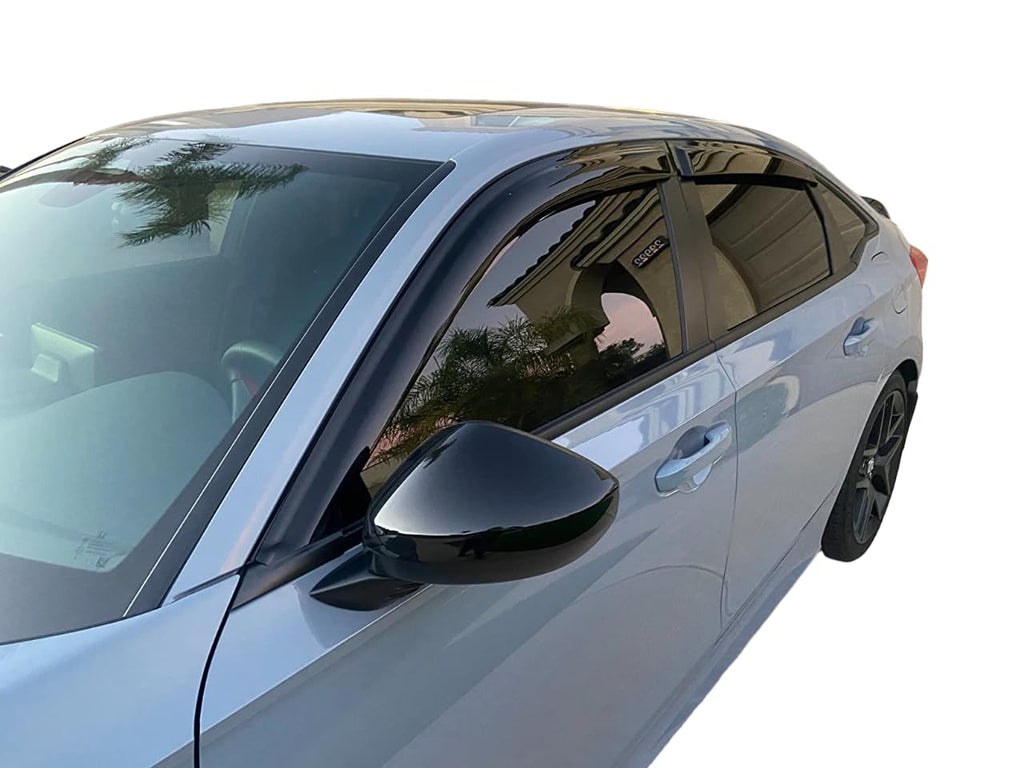 Black Tape-On Rain Guards Side Window Visor Deflectors for Honda Civic Sedan 2016-2021