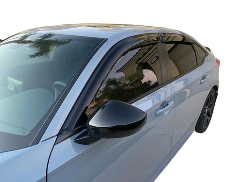 Black Tape-On Rain Guards Side Window Visor Deflectors for Honda Civic Sedan 2016-2021
